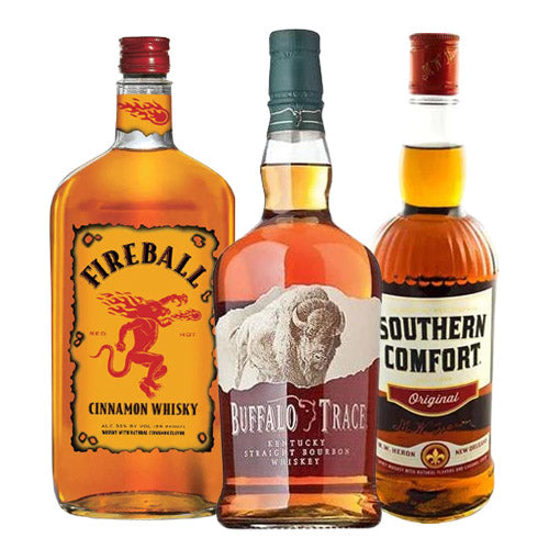 Buffalo Trace Bourbon, Fireball Cinnamon Whiskey, Southern Comfort Original Whiskey Bundle - AtoZBev